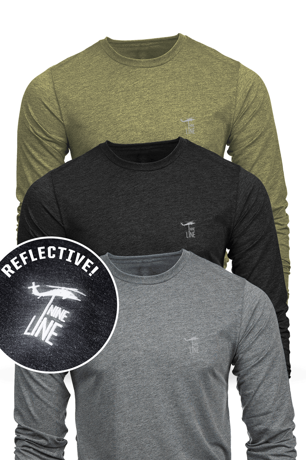 Athletic Long-Sleeve Shirt 3-Pack - Reflective Drop Line Logo