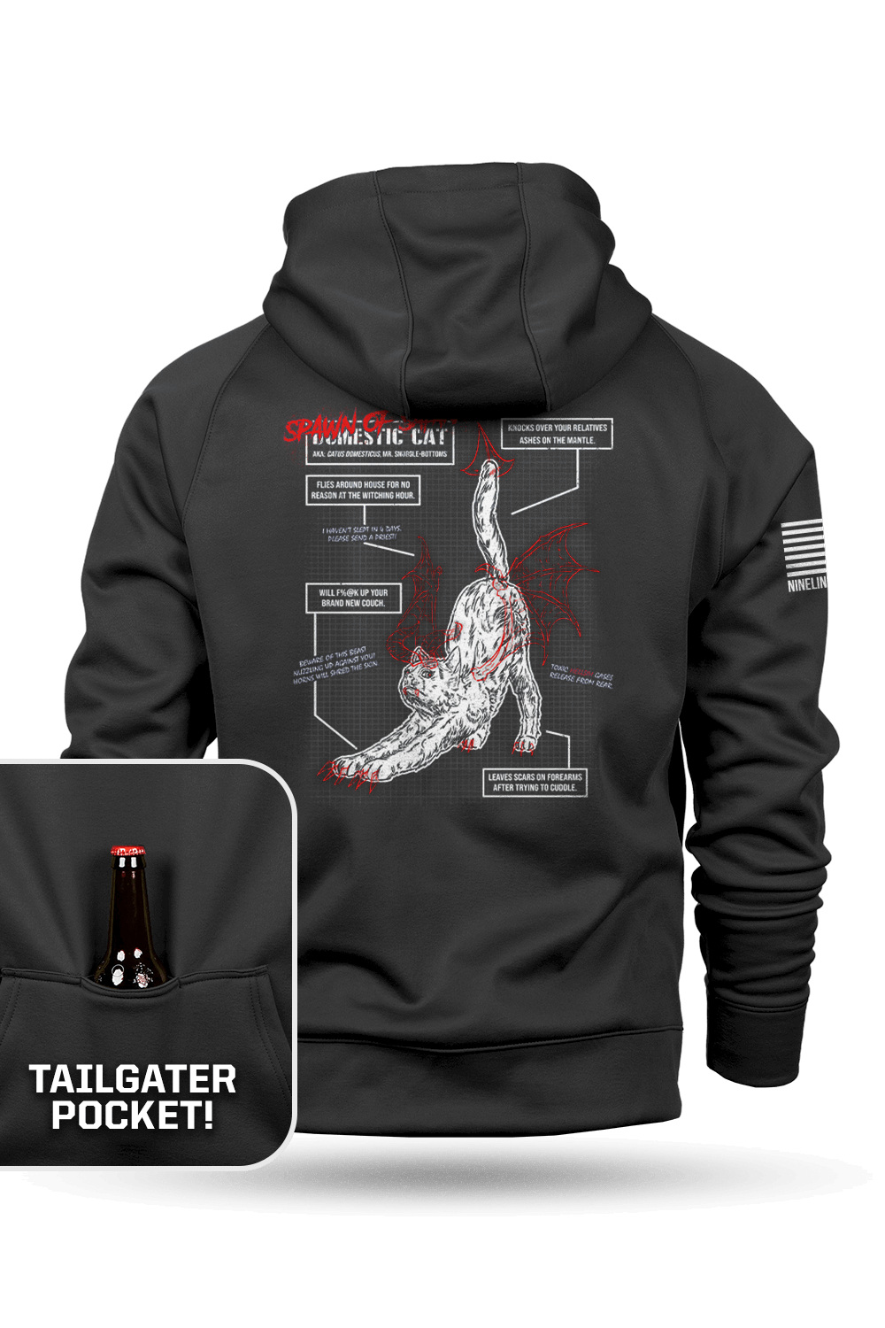 Spawn of Satan - Cat Schematic - Raglan Tailgater Hoodie