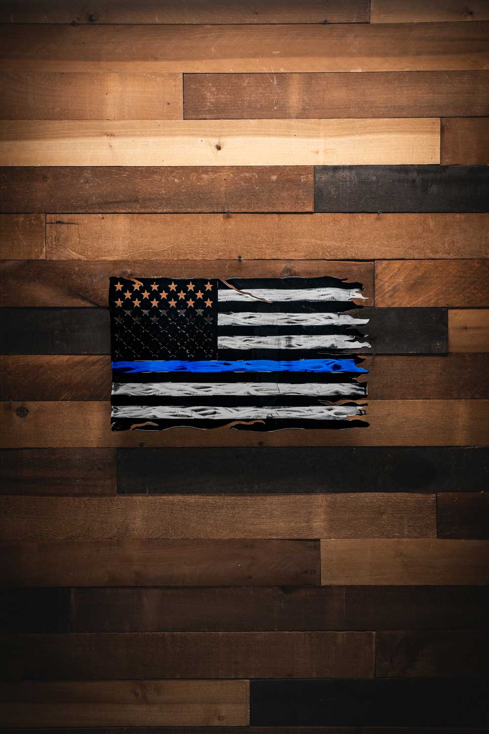 Tattered Thin Blue Line Flag - Molten Metal Wall Art