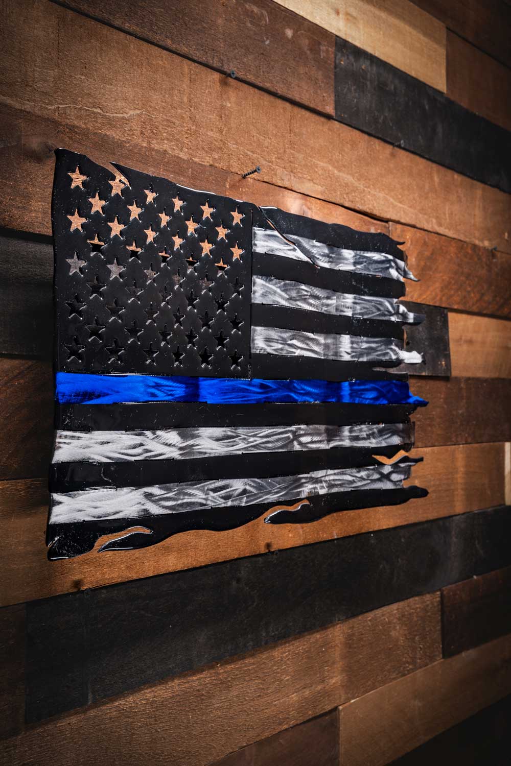 Tattered Thin Blue Line Flag - Molten Metal Wall Art