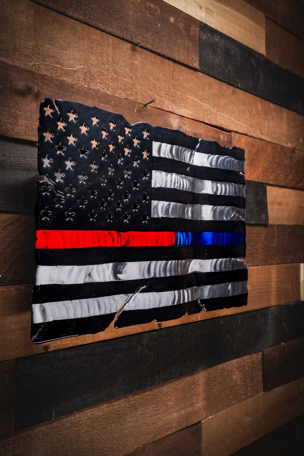 Thin Blue Line and Thin Red Line Flag - Molten Metal Wall Art