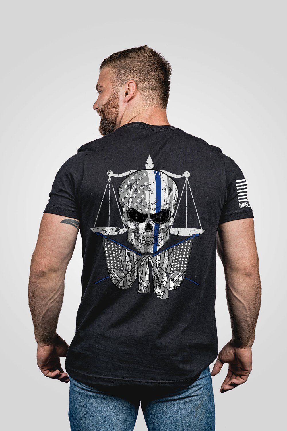 Thin Blue Line Skull - American Made T-Shirt