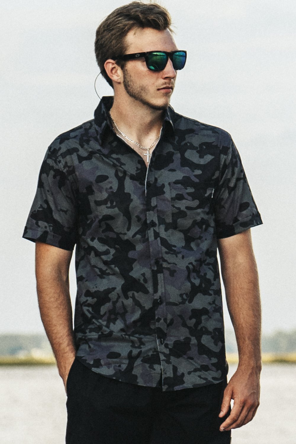 Camouflage Button-Front Shirts for Men