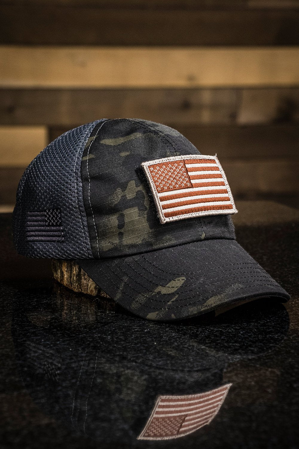 Dark American Made Mesh Back Hat with Patch - Nine Line Apparel