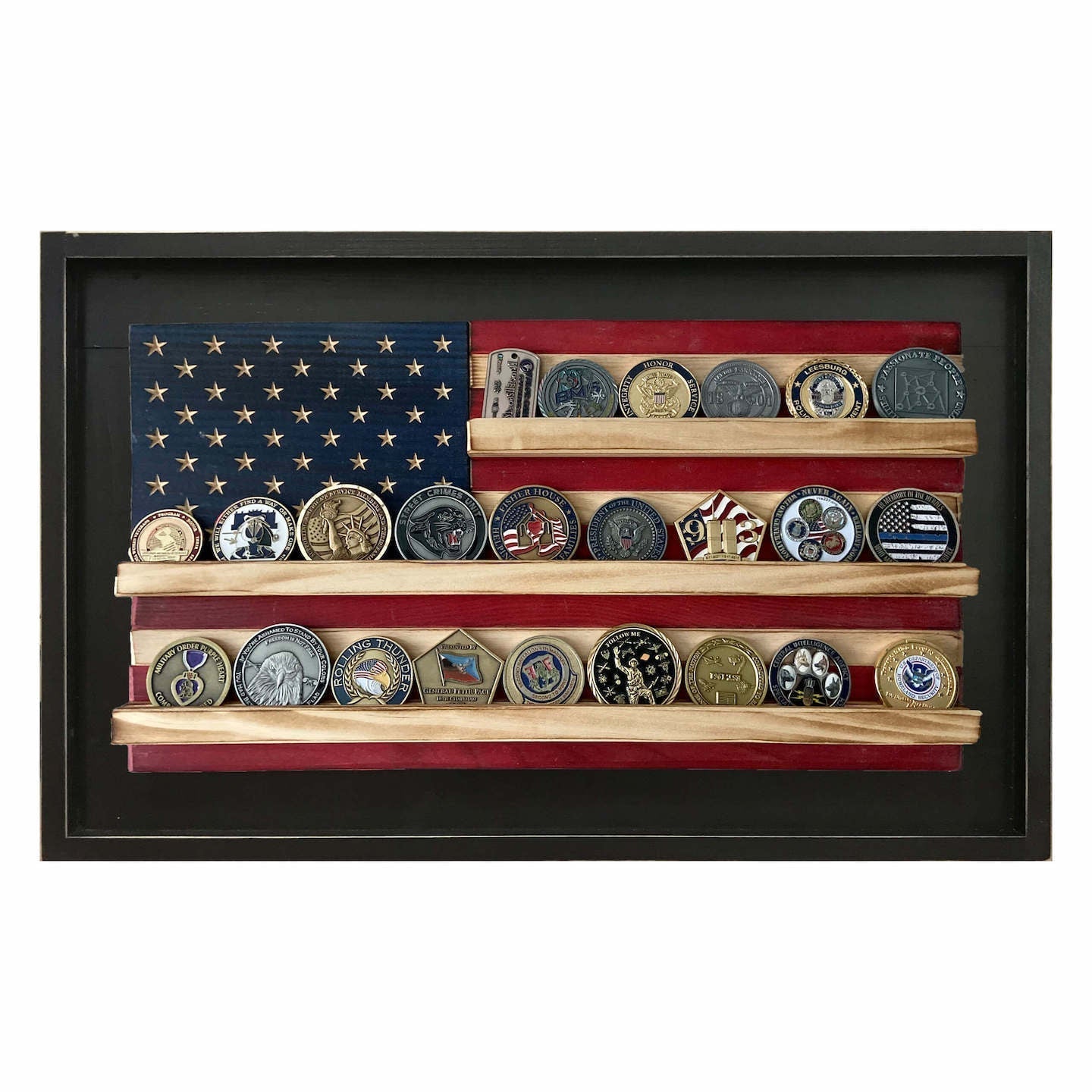 Wooden American Flag Challenge Coin Holder Nine Line Apparel