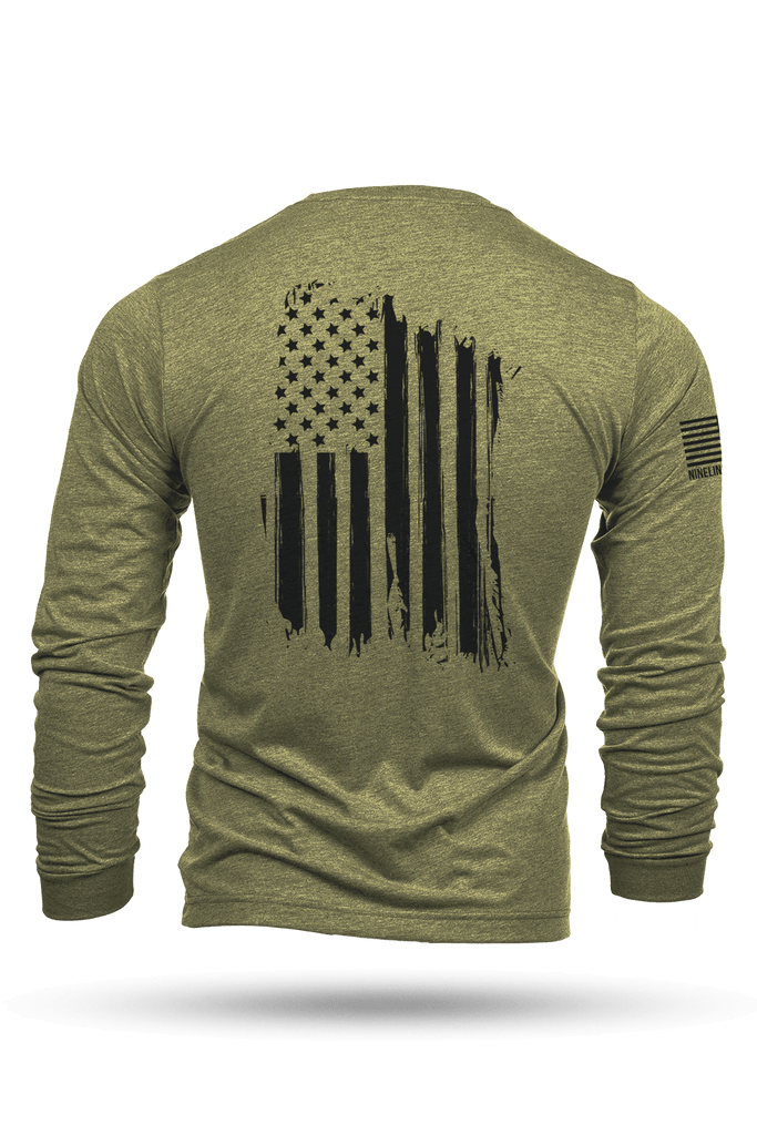 Blue American Flag Bass Long Sleeve Performance Shirt - Made in